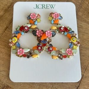 NEW J. Crew Vibrant Floral Earrings with Multicolor Gems.